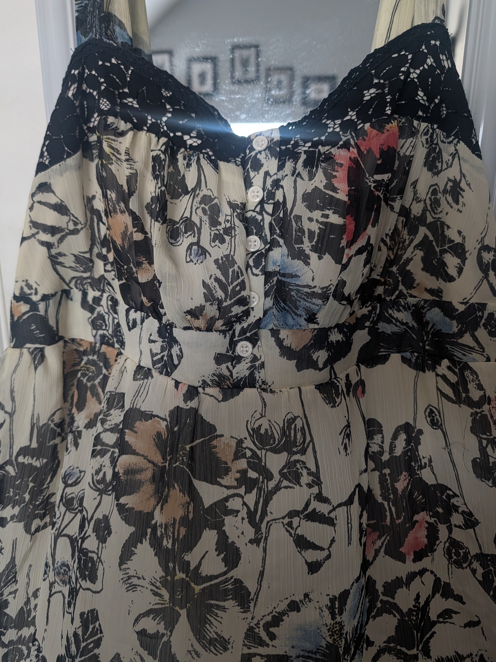 torrid Cream Floral Mini Dress with Black Lace - Picture 3 of 7